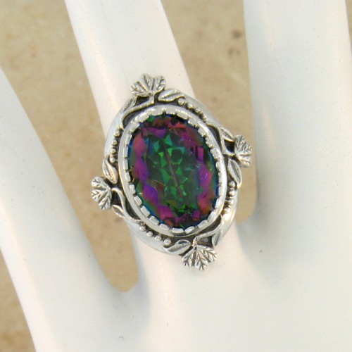 6 CT RAINBOW MYSTIC QUARTZ VICTORIAN STYLE 925 STERLING SILVER RING 451X - Picture 2 of 4