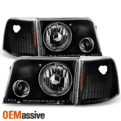 Fit 93-97 Ford Ranger Black Headlights+Corner Signal Lights w/Build-in Fog Light - Bild 1 von 4