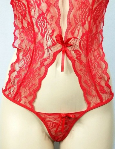 Red Halter Top Tie Back G-String ONE-PIECE Lingerie Teddy NIGHTWEAR One Size - Picture 3 of 5