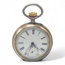 Antique 800 Silver Pocket Watch Pinset Remonton 15 Rubis Open Face 50.8mm Repai