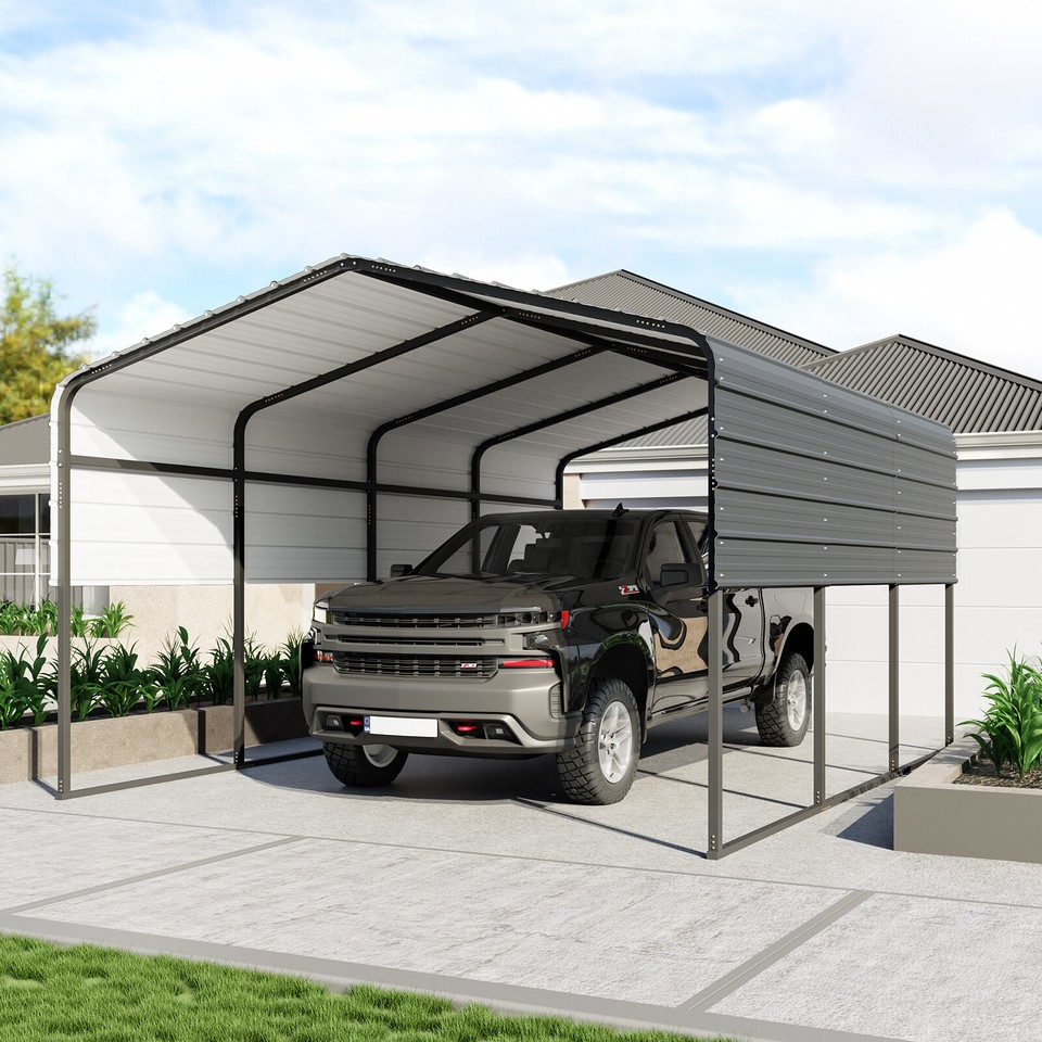 Outdoor Carport Canopy Garage Shelter with Sidewall Panel, Storage Shed