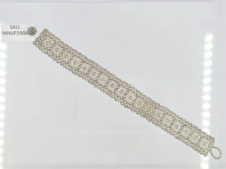 PULSEIRA DE METAL LÍQUIDO MALHA LARGA AÇO PRATA/PLATINA TECIDA NOVA COM ETIQUETAS ~ 6" - Imagem 2 de 4