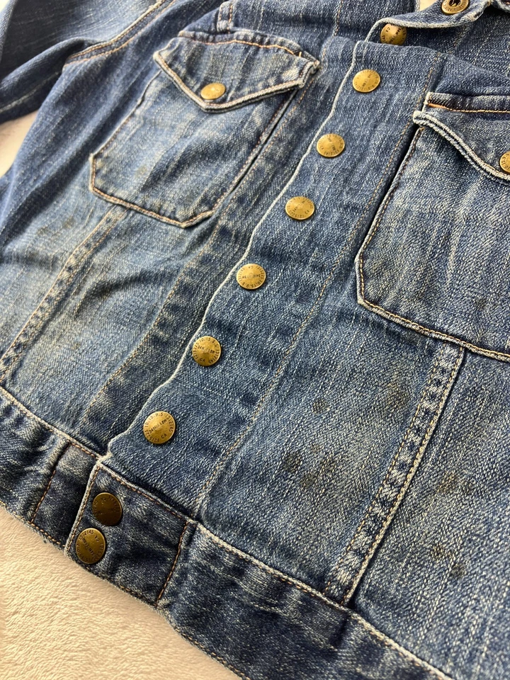 Chaqueta vaquera Current/Elliott The Snap Loved lavado elástico denim talla 0 granero campamento Foto 3 de 4