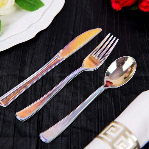 24 Iridescent Plastic Cutlery Spoon Fork Knife Set Disposable Tableware Party - 第 3/9 張圖片