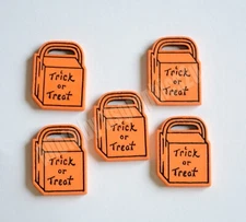5 Halloween Trick or Treat Bag Button Embellishments ~ FLAT Back
