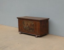 Cassapanca panca in legno di abete con dipinto frontale, '800 - L 107,5 cm!