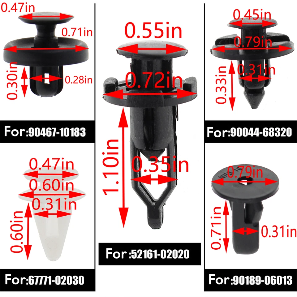100 piezas 52161-02020 para Toyota/Lexus remaches de empuje parachoques arco de rueda clips de moldeo Foto 2 de 4
