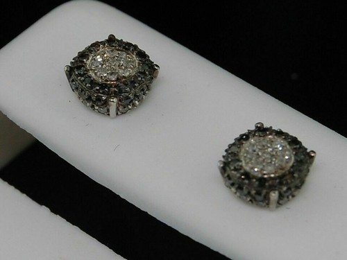 Lab Created Black Diamond Circle Earrings Round Pave Halo Stud 14K White Gold FN - Picture 2 of 6