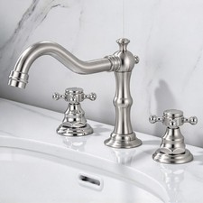 Nickel Brushed Widespread Bathroom Faucet 3 Hole 2 Handle Vanity Sink Mixer Taps