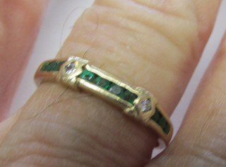 Unisex Estate 14k Gold Diamond and Emerald Ring Size 10 with No Reserve