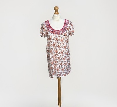 Weird Fish Women s Tunic Dress Size UK 8 Cream Pink Floral Embroidered RRP £40