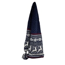 FOLC Extra Long Hat 100 Wool Deer Pompom Winter Hat Preppy Navy Red