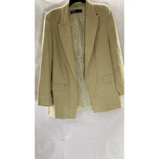 ZARA Women's Beige Textured Long Sleeve Open-Front Peak Lapel Blazer SZ M
