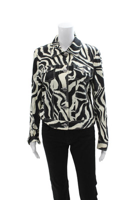St. John By Marie Gray Women Black Animal Print Collared Button Jacket Size S