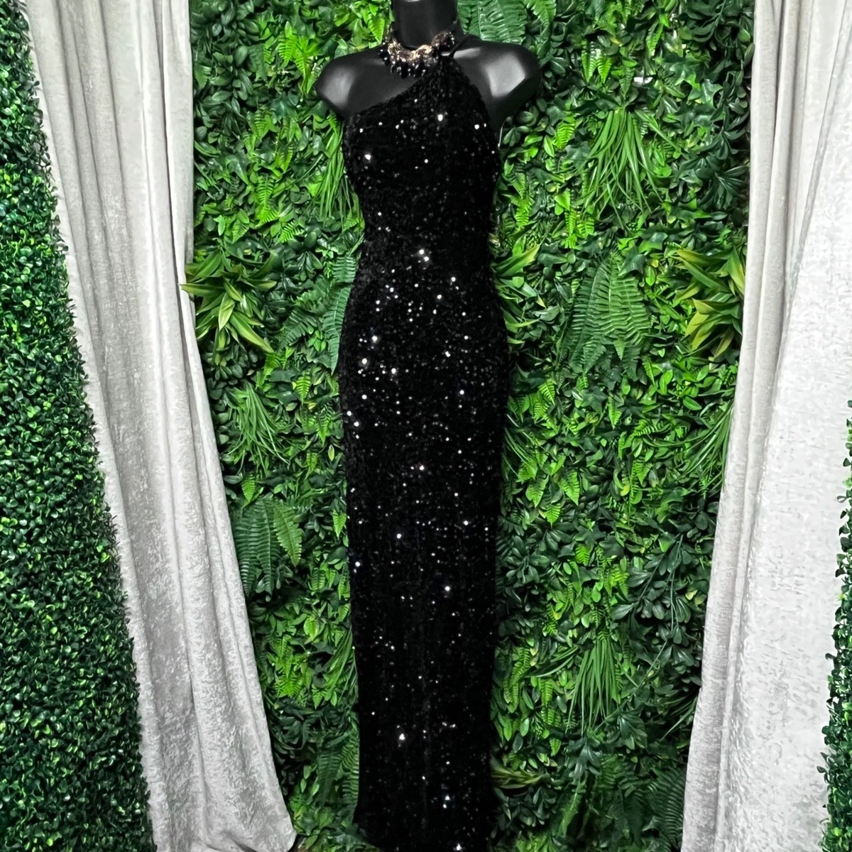 Fashion Nova Dress Small Black Sequin One Shoulder Formal Side Slit Gown  3537 | eBay
