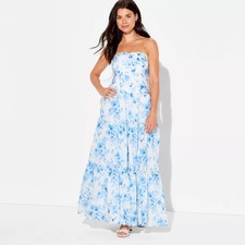 Women Strapless Tiered Corset Maxi Dress - Wild Fable White Floral M
