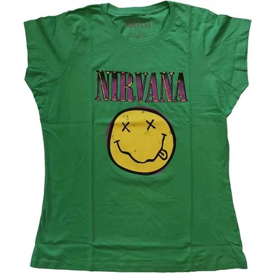 Ladies Nirvana Happy Face Pink officiel Femmes Dames T-shirt - Photo 1/4