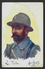 Albert Beerts Art WWI French Postcard 1916 Soldier Le Poilu Helmet Uniform War