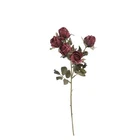 Dry Look Faux Silk Rustic Rose Flower and Leaf Stem 5 Heads 43cm/17in Red