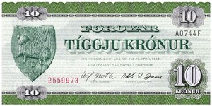 FAEROE FOROYAR ISLANDS 1949 10 KRONUR P 18. UNC SN A0744F 25559973