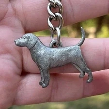 Vintage Beagle PEWTER Dog 3D Keychain 1991 Key Chain Ring GG Harris 90s Vtg Dogs