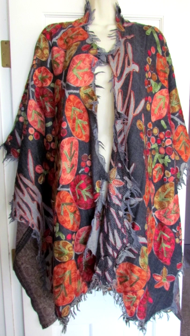 Anu crewel embroidered beautiful shawl - 100% Wool - Artsy Boho style - poncho,
Opens in a new windo