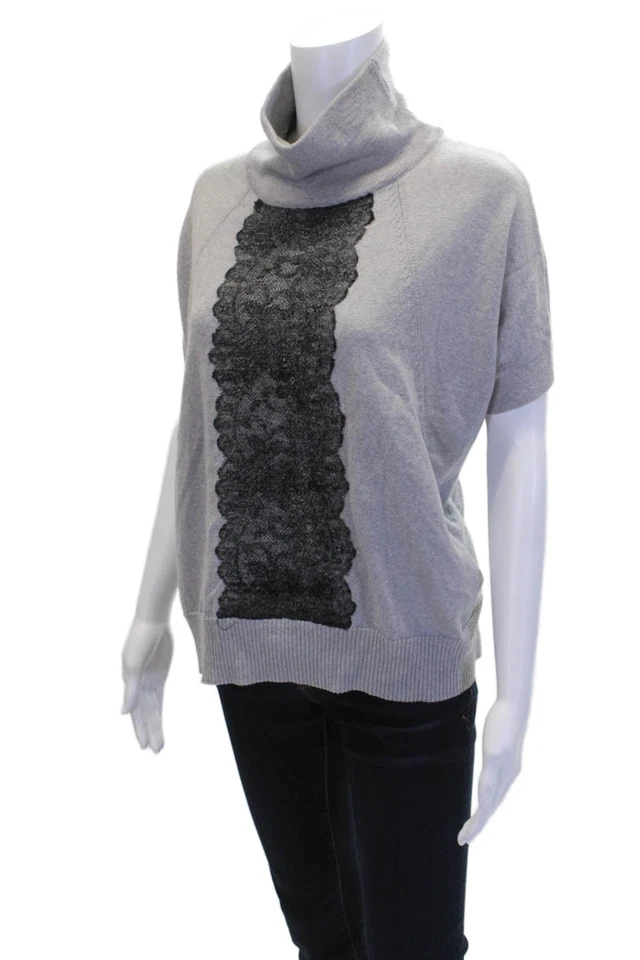 Karen Millen Womens Cashmere Lace Cowl Neck Sleeveless Sweater Top Gray Size M - Image 2 of 4