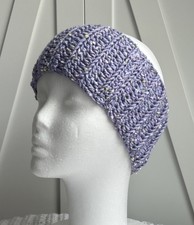 Crochet Headband One Size Ear Warmer Multicolored Purple Specks Handmade