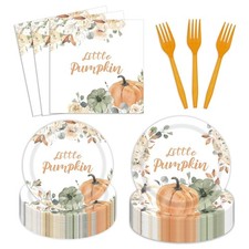 96 PCS Little Pumpkin Baby Shower Tableware Set Plates Napkins Fits 24 Guest