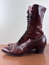 Antique Victorian Leather Lace Up Boots Brown Handmade Wearable