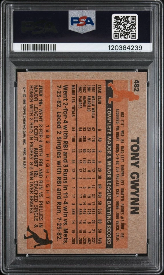 1983 Topps MLB Béisbol 482 Tony Gwynn RC PSA 9 San Diego Padres Foto 2 de 4