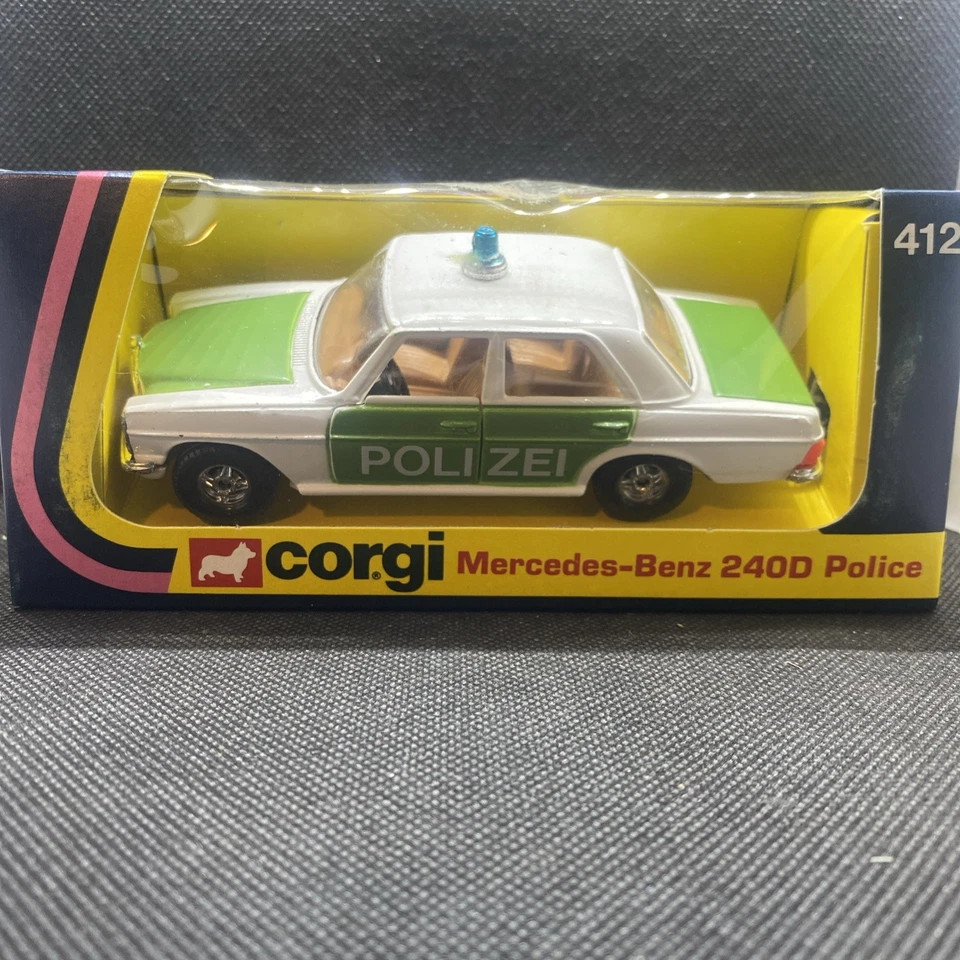 Coche de policía alemán Corgi 412 Mercedes-Benz 240D Police en caja diecast Foto 2 de 4