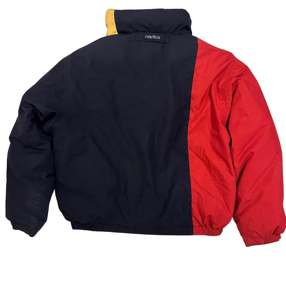 Abrigo Chaqueta Puffer Vintage Nautica Para Hombre Plumón Medio Amarillo Rojo Azul Reversible Foto 3 de 4