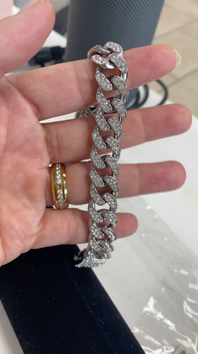 Hip Hop Silver Iced out Pave Bracelet Cuban Link Chain 22 cm/8.66 inches - 第 1 支影片,共 1 支