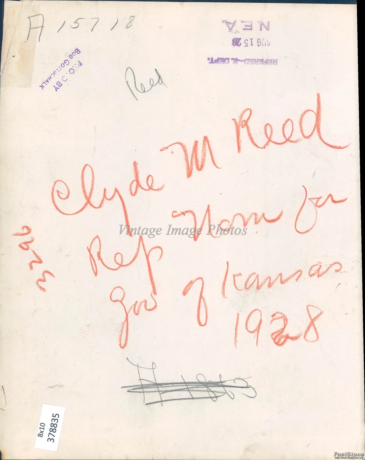 1928 Kansas Clyde Reed フォーマルウェア スーツ ブレザー 写真 8x10 - 画像2/2