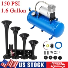 Train Horn Kit Loud System 4 Trumpet 1.6Gal Air Tank 150PSI for Car Truck Pickup