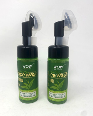 2 WOW Skin Science Green Tea Foaming Face Wash with Built-In Face Brush - 150ml