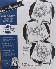 Aunt Marthas 3866 Daylily Peony Magnolia Flowers Embroidery Transfer Pattern NEW