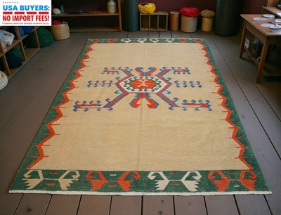 Vintage Turkish Rug Kilim Hand Woven Living Room  Rug Home Decor -  5 10  × 8 6 