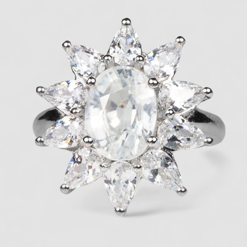 Anillos florales místicos de circón blanco de 3,25 quilates hechos a mano de plata de ley 925 talla 6 Foto 2 de 4