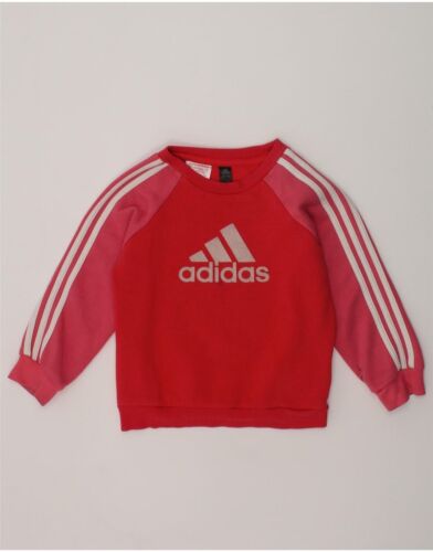 ADIDAS Baby Girls Graphic Sweatshirt Jumper 18-24 Months Red Colourblock BB18 - Afbeelding 1 van 5