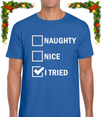 Naughty Or Nice I Tried Funny Christmas Joke Festive Unisex T-Shirt