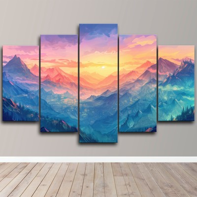 Beautiful Landscape Scenic Journey Sky 5 Piece Canvas Wall Art Print Home Decor