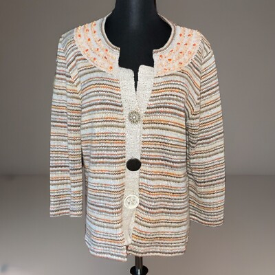 PER UNA Womens Cardigan Sweater Large Multicoloured Design Collared