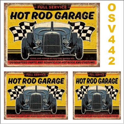 WEATHERED PEEL & STICK HOT ROD GARAGE BUILDING SIGN DECALS  O SCALE OSV442