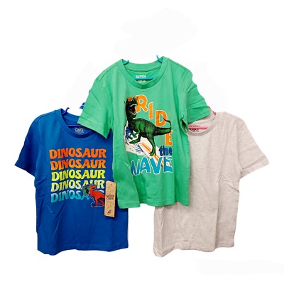 3x Seven Oaks Dinosaur T-Shirts 7 Boys Short Sleeves Blue Green Gray