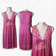 VTG 60s Nylon with Lace Dark Fuchsia Sleeveless Night Gown by Aristocraft Sz M