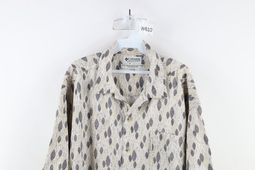 Vintage 90s Columbia Mens 2XL Linen Blend All Over Print Leaf Camp Button Shirt - Picture 2 of 9