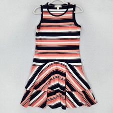 Michael Kors Dress Womens Medium Pink Navy blue Striped Tiered A Line Casual