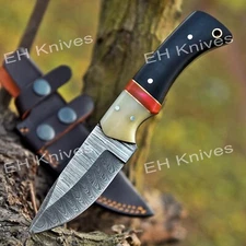 CUSTOM HAND FORGED DAMASCUS STEEL HUNTING/CAMPING SKINNER KNIFE W/SHEATH 4517